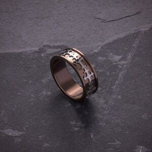 Stainless Steel Polished Brown IP-plated Cross Fleury Inlay Wedding Band Ring